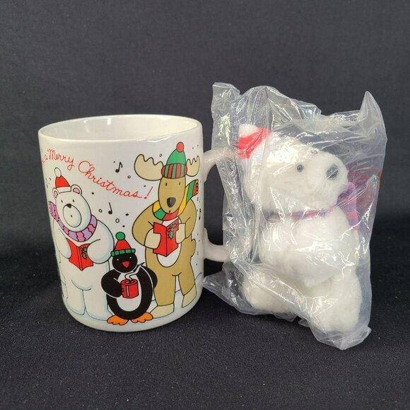 Cheer‎ Mug With Polar Bear Plush Christmas Tree Ornament Avon Gift Collection - Picture 1 of 14